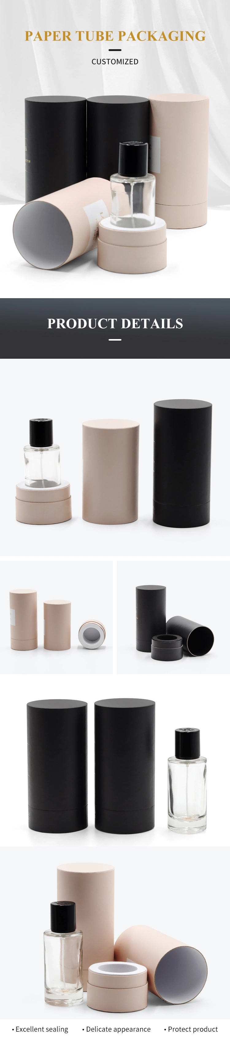Firstsail Custom Round Candle Box Packaging Reed Diffuser Stick Jar Bottle Cosmetic Perfume Glass Black Paper Tube