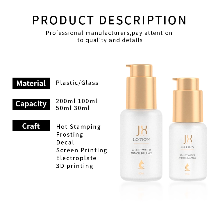 Cosmetic 30ml 50ml 100ml 200ml Frosted White Clear Glass Foundation Serum Lotion Pump Bottle with Gold Cap