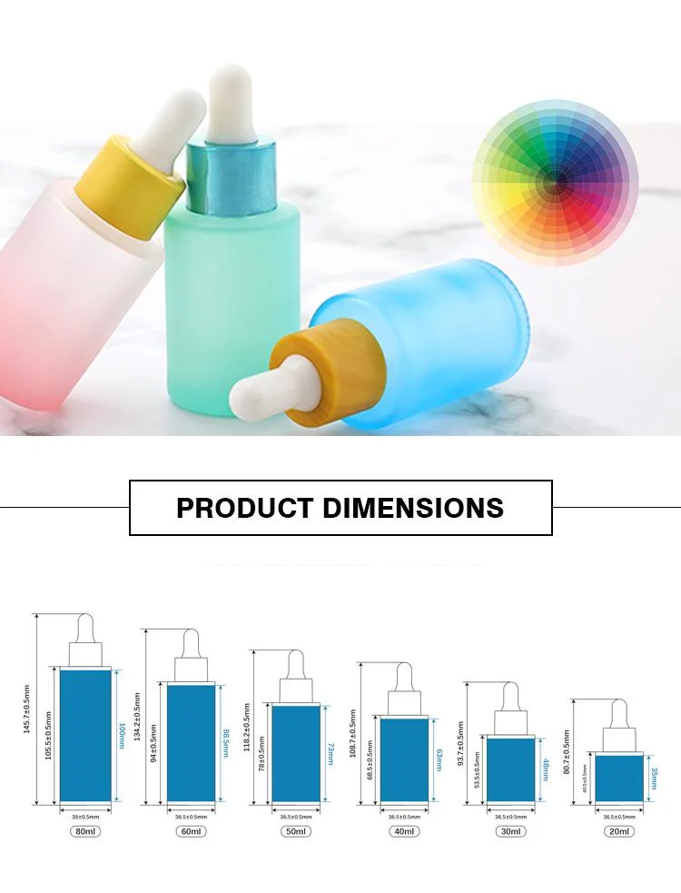 Luxury Cosmetics Packaging Container Glass Bottles 50ml 30ml Flat Shoulder Frosted Serum Essential Oil Dropper Bottle