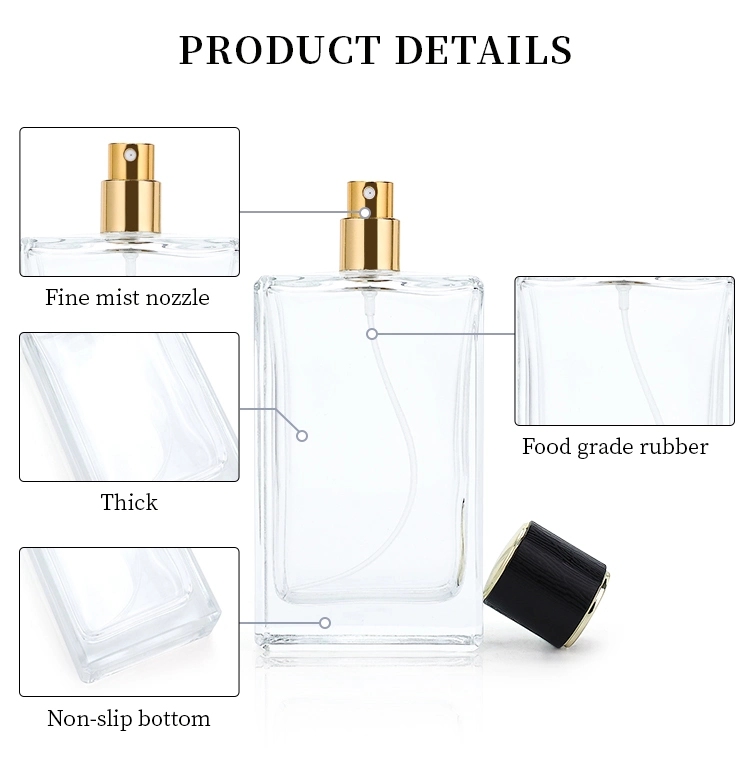 Wholesale Customized 50ml Square Spray Glass Bottle Luxury Perfume Packaging Bottle