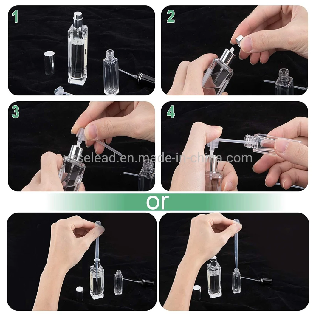 Clear 15ml 30ml 50ml 100ml Perfume Rectangular Square Glass Bottle with Lotion Pump Cap