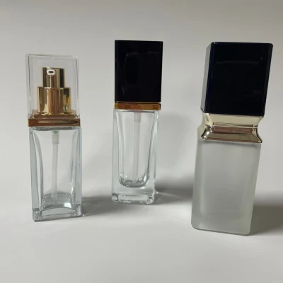 Luxury Clear Square Cosmetict Liquid Serum Lotion Foundation Glass Pump Bottle