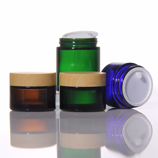 Cosmetic 5g 10g 30g 50g 100g Lotion Face Containers Round Amber Color Glass Cream Jar with Black Gold Cap
